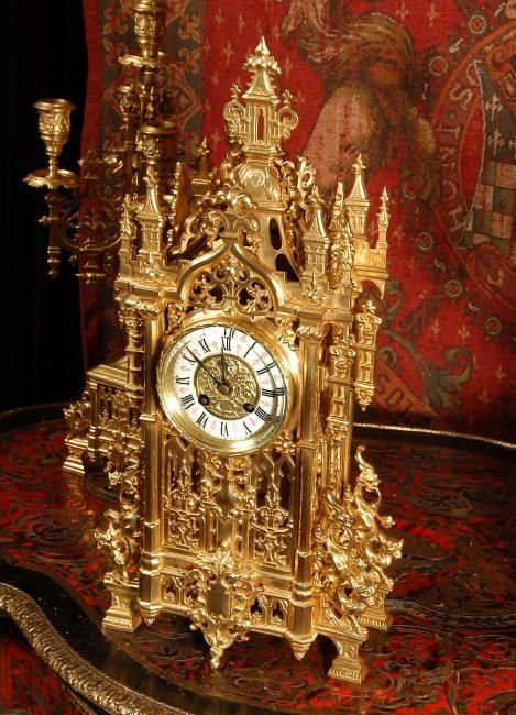 fig 3. Japy Freres Gothic Clock Set, French - Circa 1870.